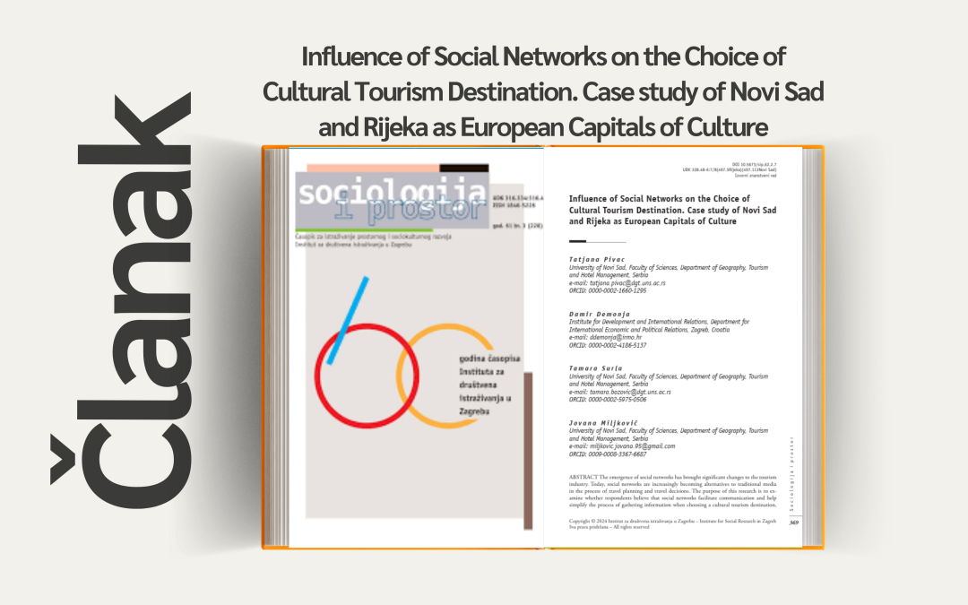 Članak “Influence of Social Networks on the Choice of Cultural Tourism Destination. Case study of Novi Sad and Rijeka as European Capitals of Culture”