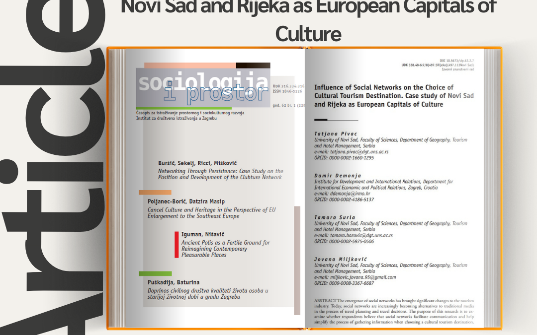 Article “Influence of Social Networks on the Choice of Cultural Tourism Destination. Case study of Novi Sad and Rijeka as European Capitals of Culture”